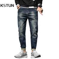 mens jeans harem pants fashion pockets desinger loose fit baggy moto jeans men stretch retro streetwear relaxed tapered jeans 42