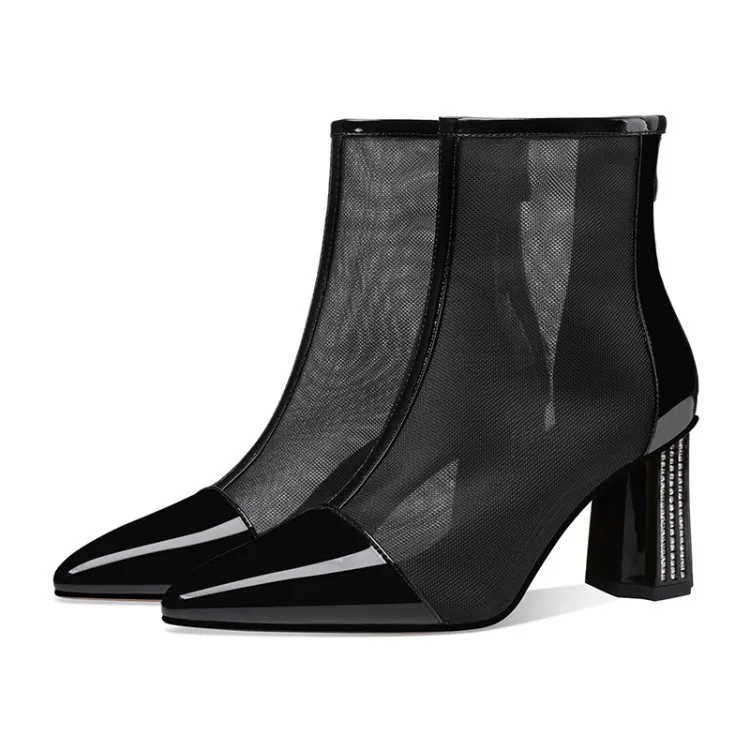 

Net boots women's thick heel high heel 2021 spring and summer new mesh women's boots hollow pointed single boots summer water