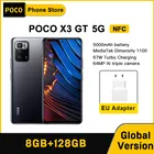 POCO X3 GT телефон, 8 Гб 128 ГБ, NFC, телефон, MTK 1100, 67 Вт, 6,6 дюйма, 120 Гц, 5000 мАч, 64 мп, смартфон с тройной камерой