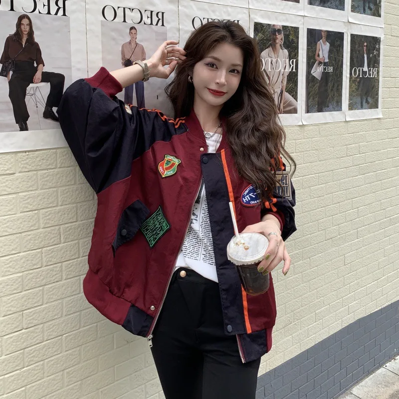 

Spring and Autumn Women's Jacket Korean Style Temperament Commuter Loose Stitching Contrast Color Pockets One-size Clothes