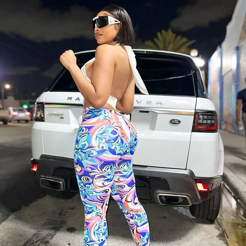 

High Waist Women's Leggings Painting Print Sporty Active Wear Clothes Casual Fitness Bodycon Leggins Pants 2021