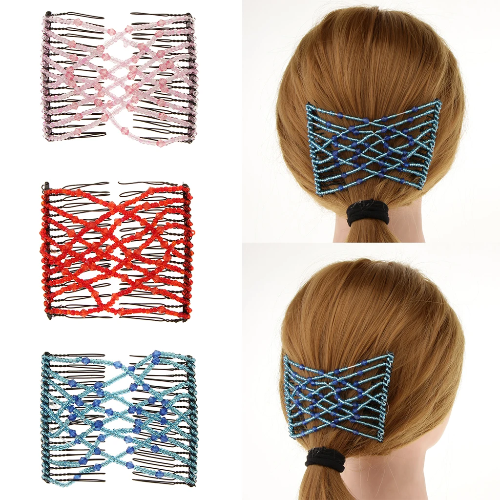 

Women's Easy Beads Double Hair Grip Comb Clip Stretch Hair Stying Comb