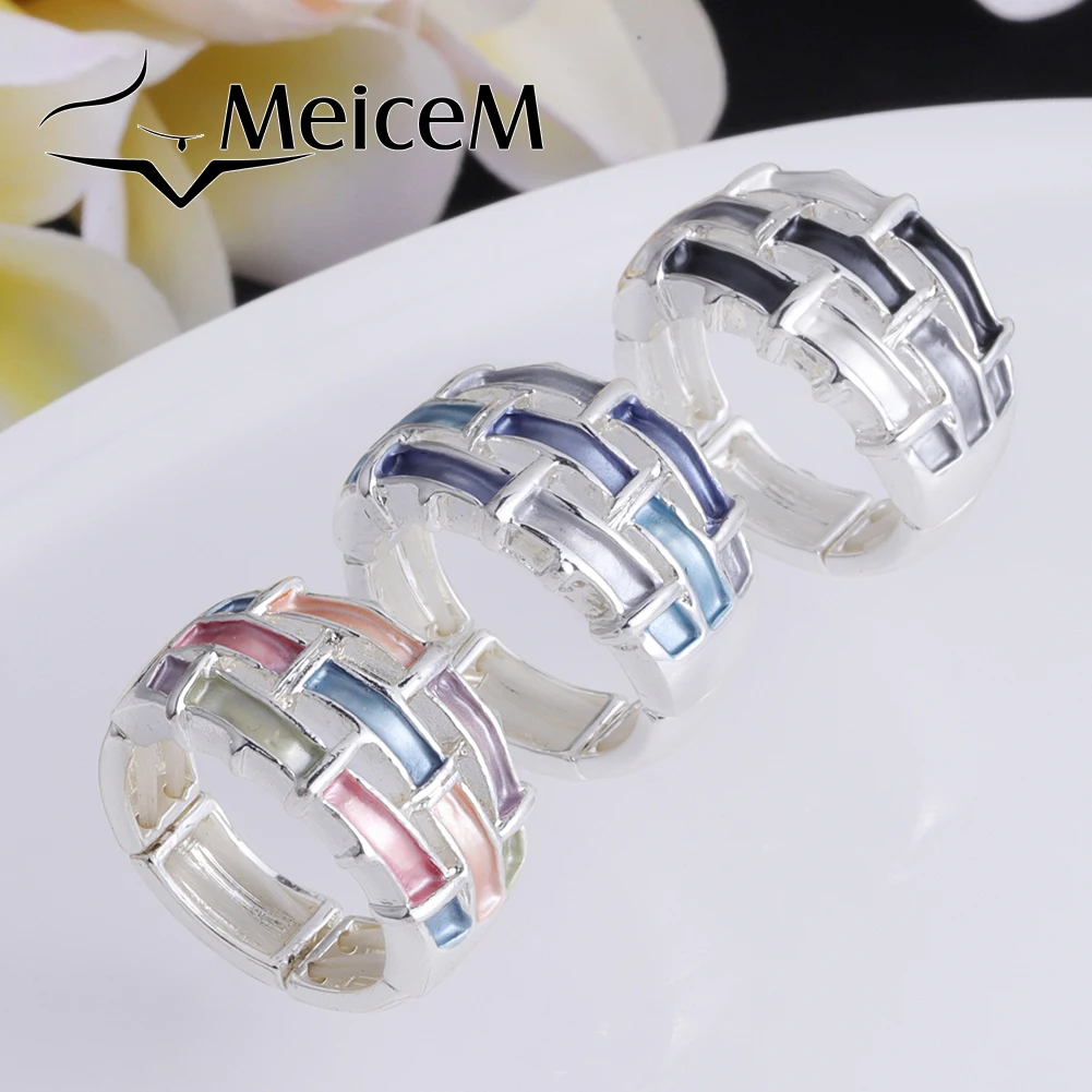 

MeiceM 2021 New Design Brand Jewelry Geometric Enamel Ring Women Alloy Adjustable Silver Color Rings Women's Party Gift Fashion