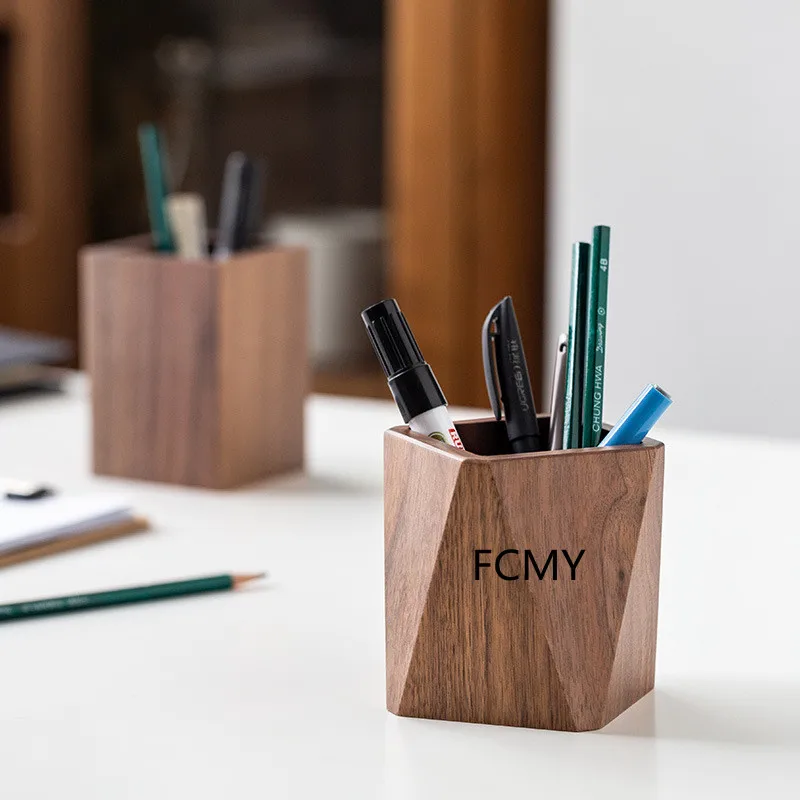 

2021 New Walnut Wood Pen Holder Desk Writing Stationary Organizer Wooden Writing Materials Holder Office School Supplies Gift