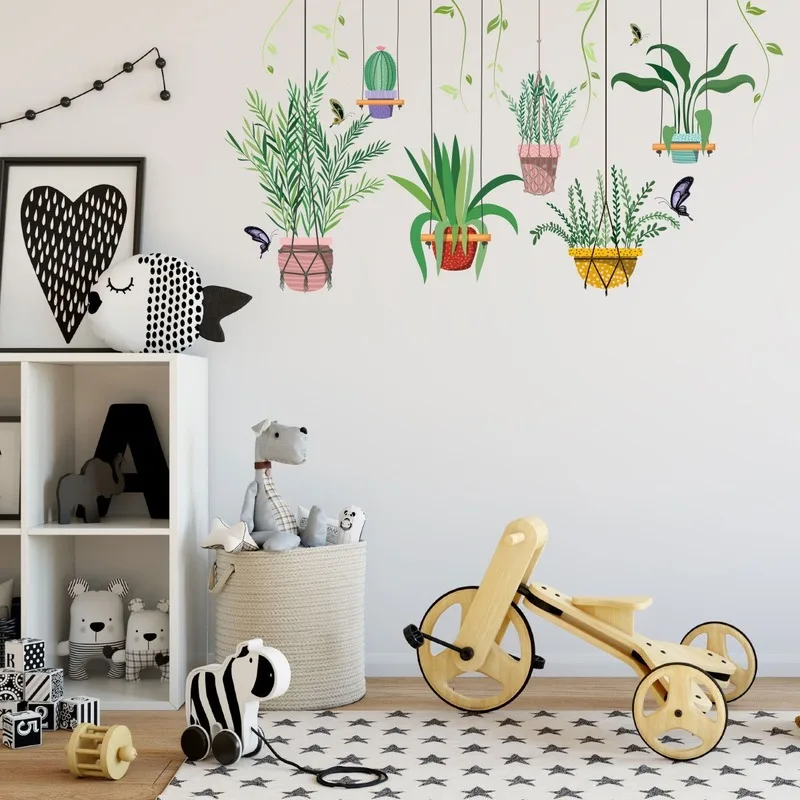 

Creative Hanging Plants Potted Wall Stickers Living Room Sofa Backdrop Wall Decoration Glass Window Room Decor Wallpaper