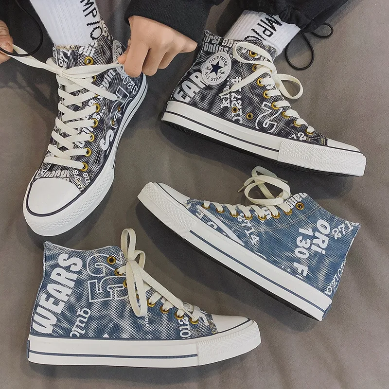 

Canvas Shoes Men's High-top Plaid Shoes Men's Trendy Shoes 2021 Spring and Summer New Korean Version of The Wild
