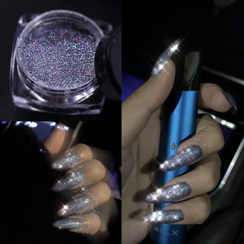 Светоотражающий Блестящий Порошок для ногтей серые белые блестящие вечерние