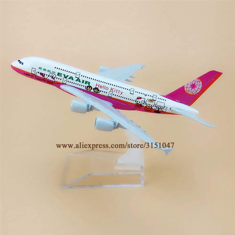 Сплав металл розовый EVA AIR HELLO KITTY A380 Airlines модель самолета Airbus 380 подставка для