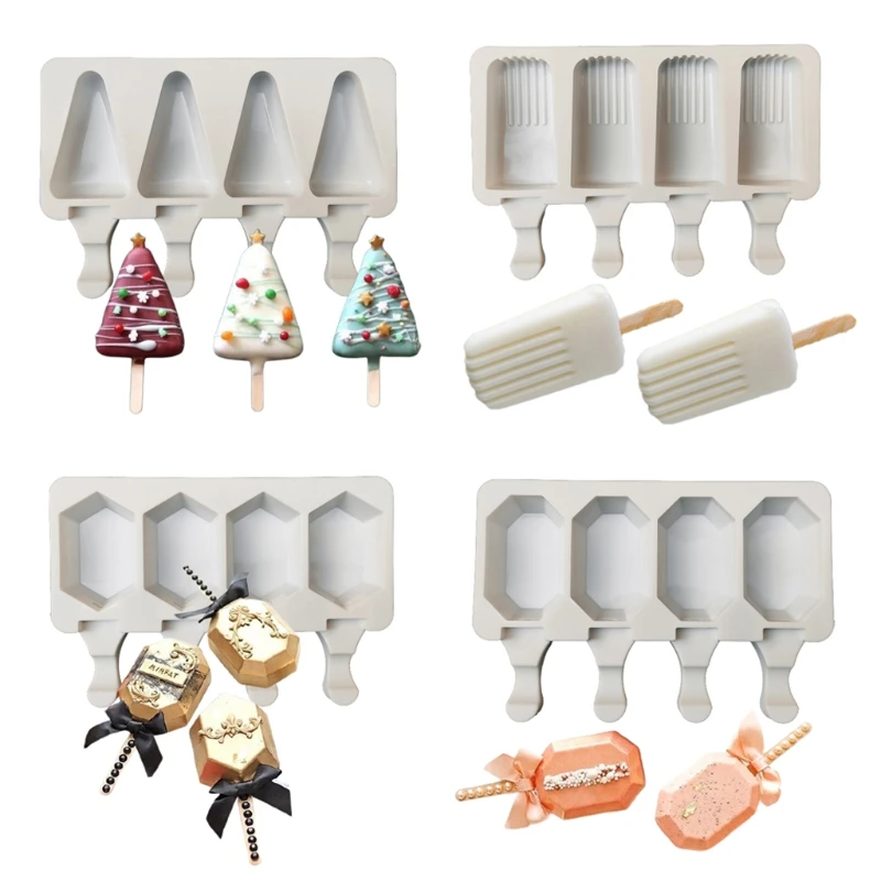 

4-Cavities Ice Cream Making Mold Maker Silicone Mould DIY Baking Mold
