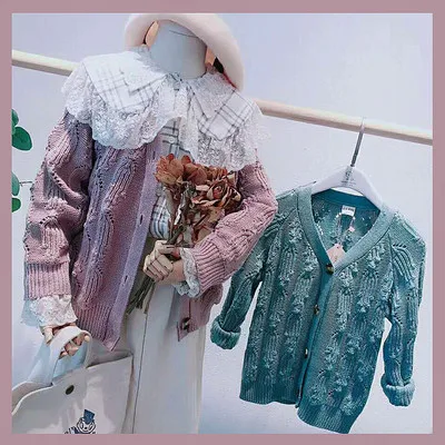 

Girls Sweater Cardigan Coats 2020 Autumn New Korean Children's Cardigan Sweater Baby Knitted Jacquard Long-sleeved Jacket 3-8Y