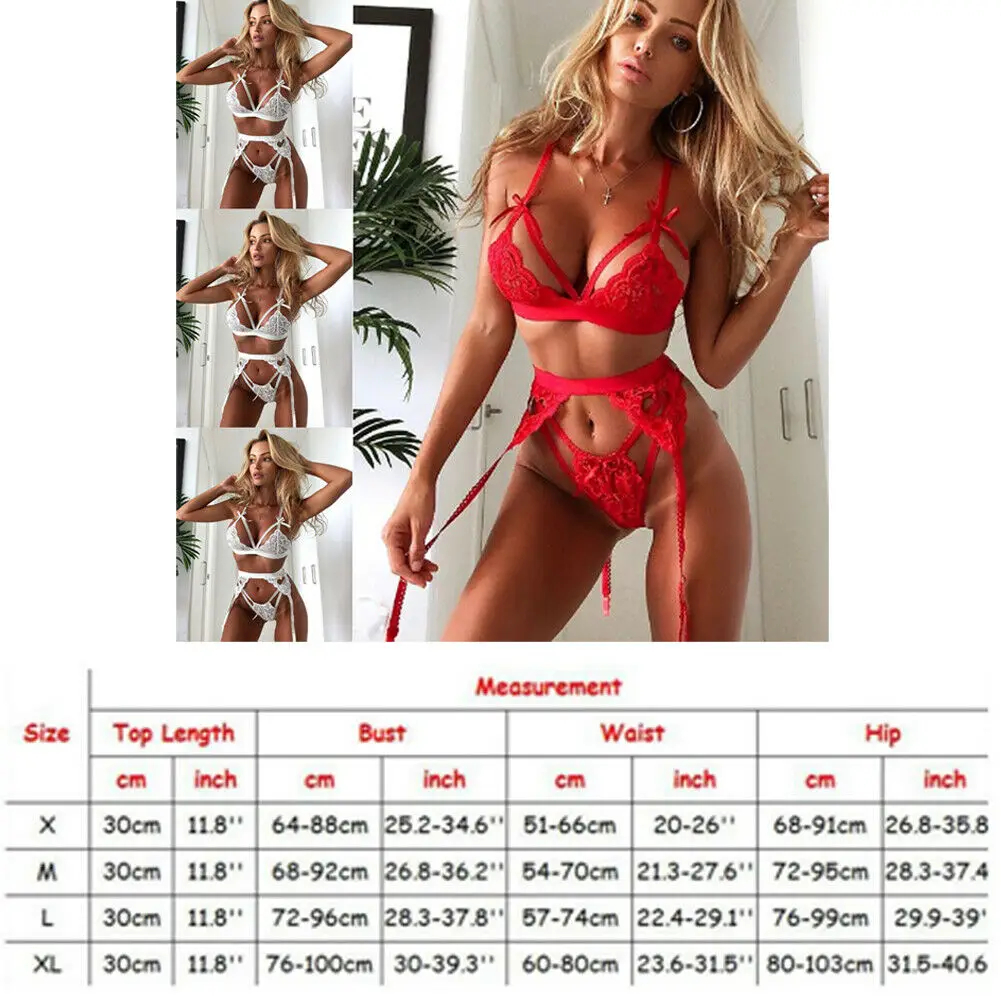 

Women Sleepwear 3pcs Sexy Lace Lingerie Set Bandage Bra Panties G-strings with Garter Belt Underwear Babydoll Nightwear2021