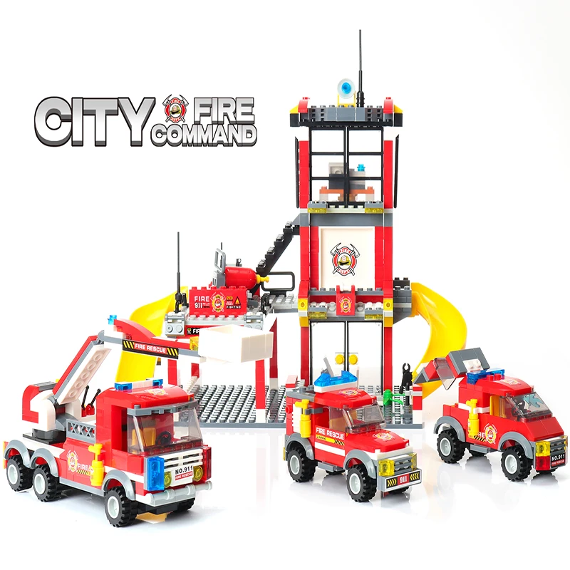 788 шт городской пожарный автомобиль строительные блоки Мальчики друзья кирпичи