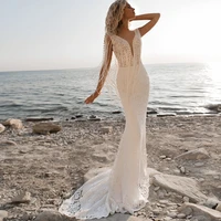charming wedding dresses lace tassel pleat v neck sleeveless covered button mermaid bridal gowns novia do 2021