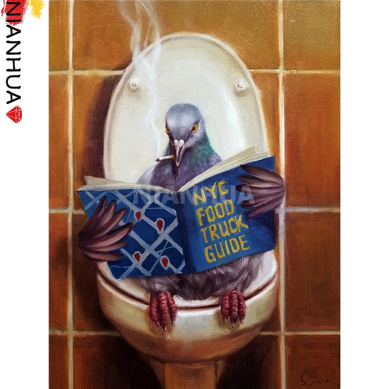 

Diamond Painting 5D DIY Cartoon Animal Pigeon Gentleman Going To The Toilet Square Round Handmade Mosaic Kit Photo Mural Home