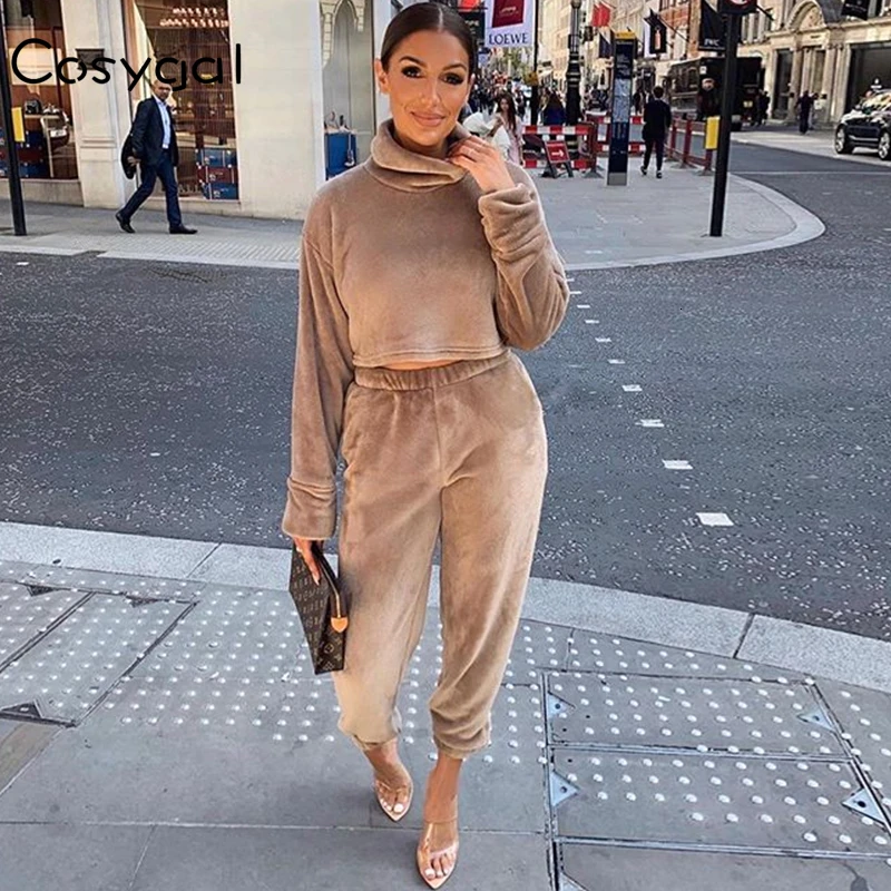 COSYGAL 2019 Сексуальная водолазка зимний комплект толстые бархатные Топы + брюки