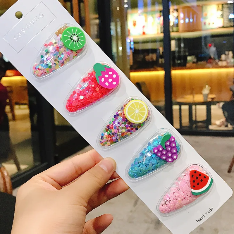 5Pc /Sat New Parent-child cute cartoon colorful style childlike hairpin clip sweet fruit Flower BB clip girl Hair Clips Headwear