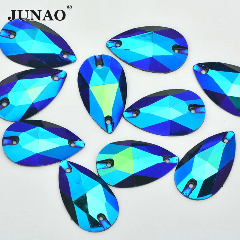 JUNAO, 17*28 мм, шитые большие хрустальные стразы AB, аппликация из смолы, стразы с плоской задней частью, камни для рукоделия - Цвет: Blue AB