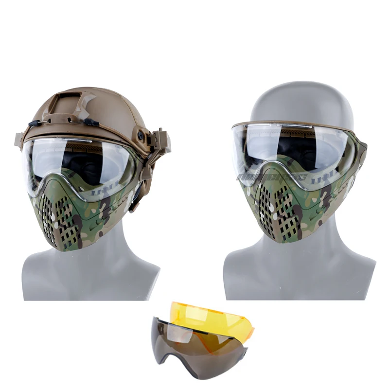 Военная страйкбольная пейнтбольная маска с 3 линзами тактическая для шлема