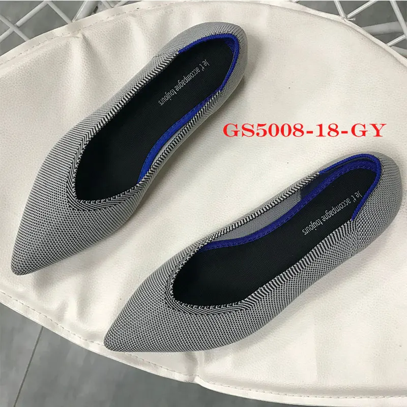 5008-18 Gray Flats Genshuo/Женская обувь на плоской подошве; Zapatos de Mujer; женские балетки на плоской подошве; слипоны с острым носком; женская повседневная обувь; мягкие лоферы - Цвет: 5008-18 Gray Flats