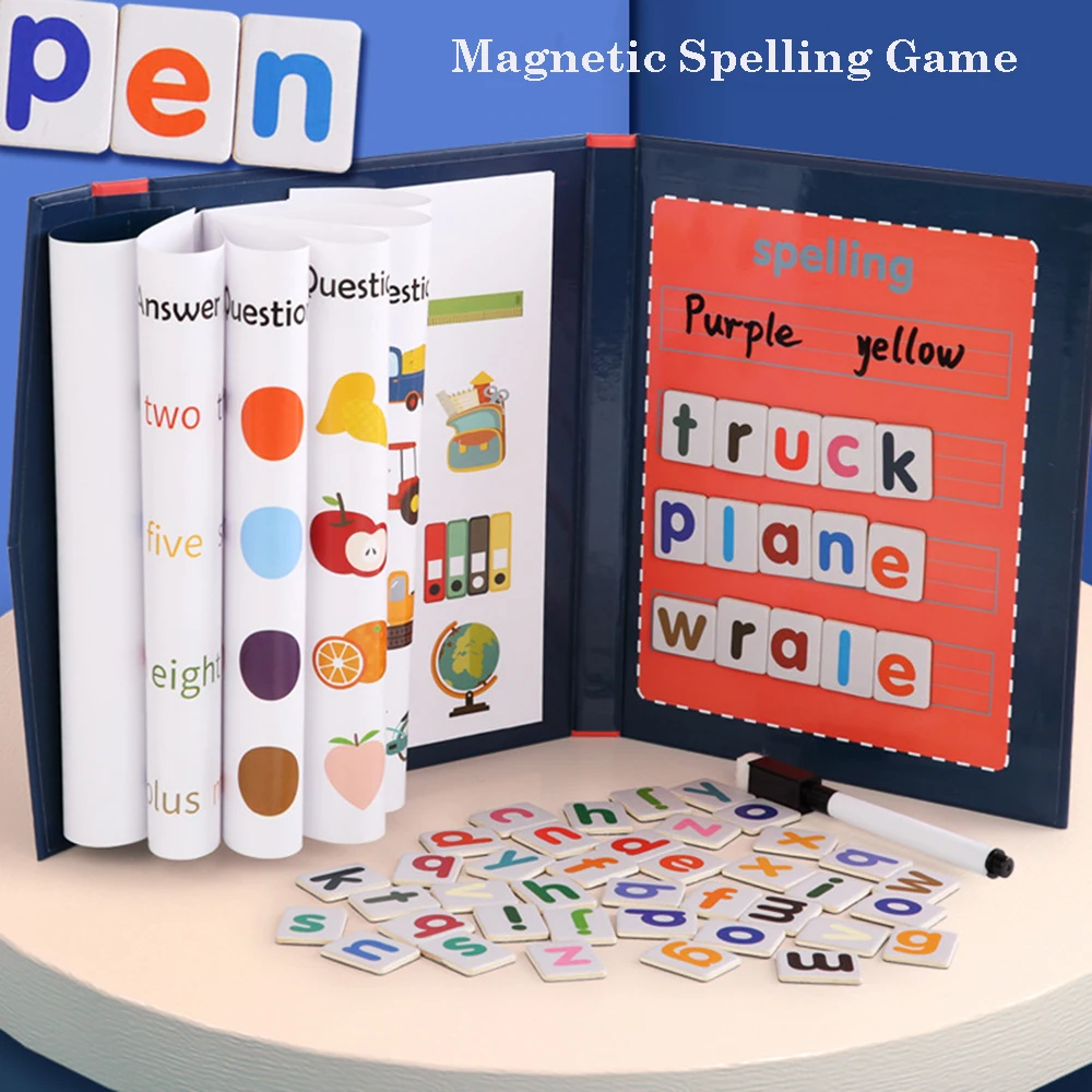 

Magnetic Spelling Word Game Book Learning Alphabet Letters Wooden Montessori Early Educational Toys for Kids