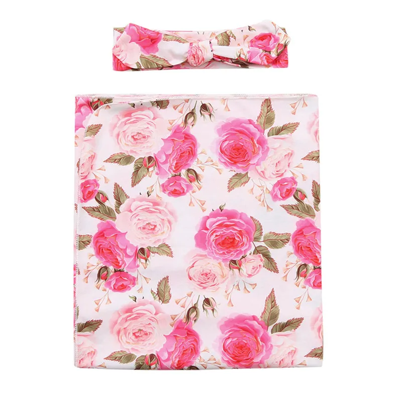 

baby blanket Newborn Baby Floral Swaddle Blanket Receiving Blanket Swaddle Wrap Headband muslin swaddle #3O11