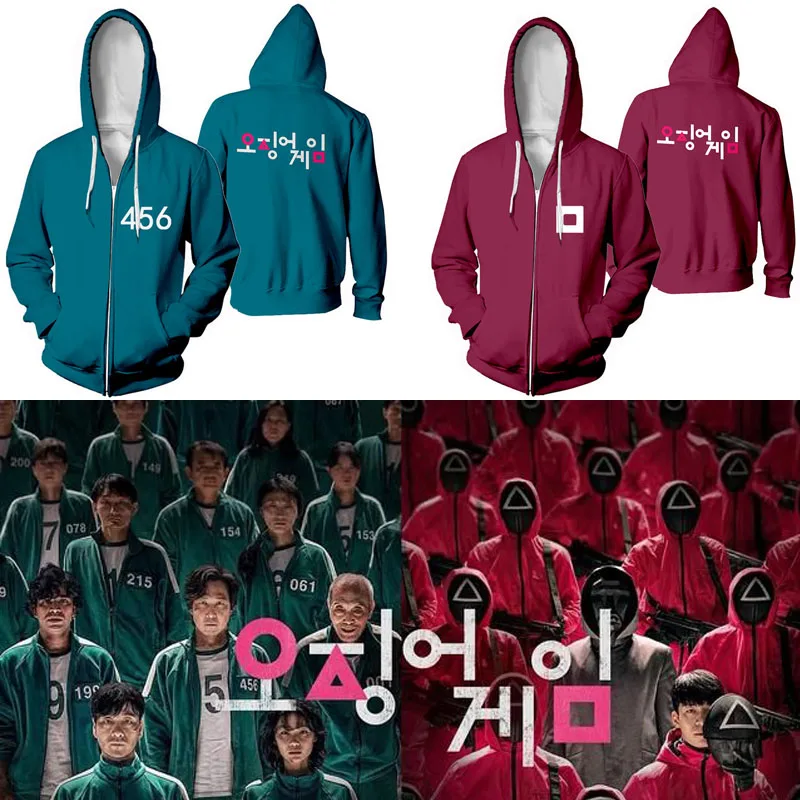 

Squid Game Hoodie Coat Hoodies Li Zhengjae 456 Printing Plus Size Hooded Jackets Blue Coats Round Six Cosplay Costumes Halloween