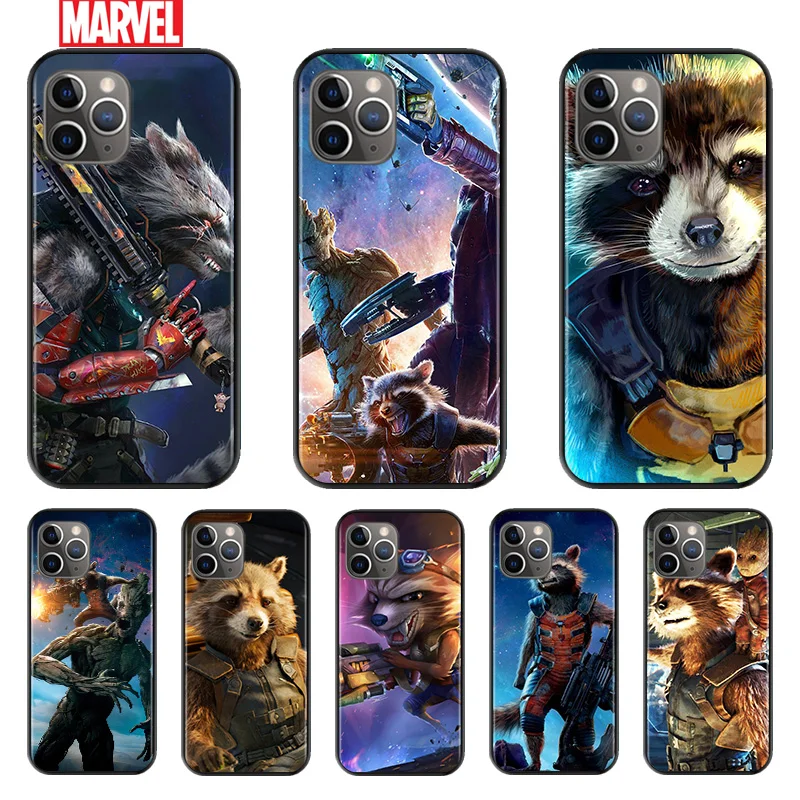 

Marvel Rocket Raccoon Bear For Apple iPhone 12 11 XS Pro Max Mini XR X 8 7 6 6S Plus 5 SE 2020 Black Cover Phone Soft Case