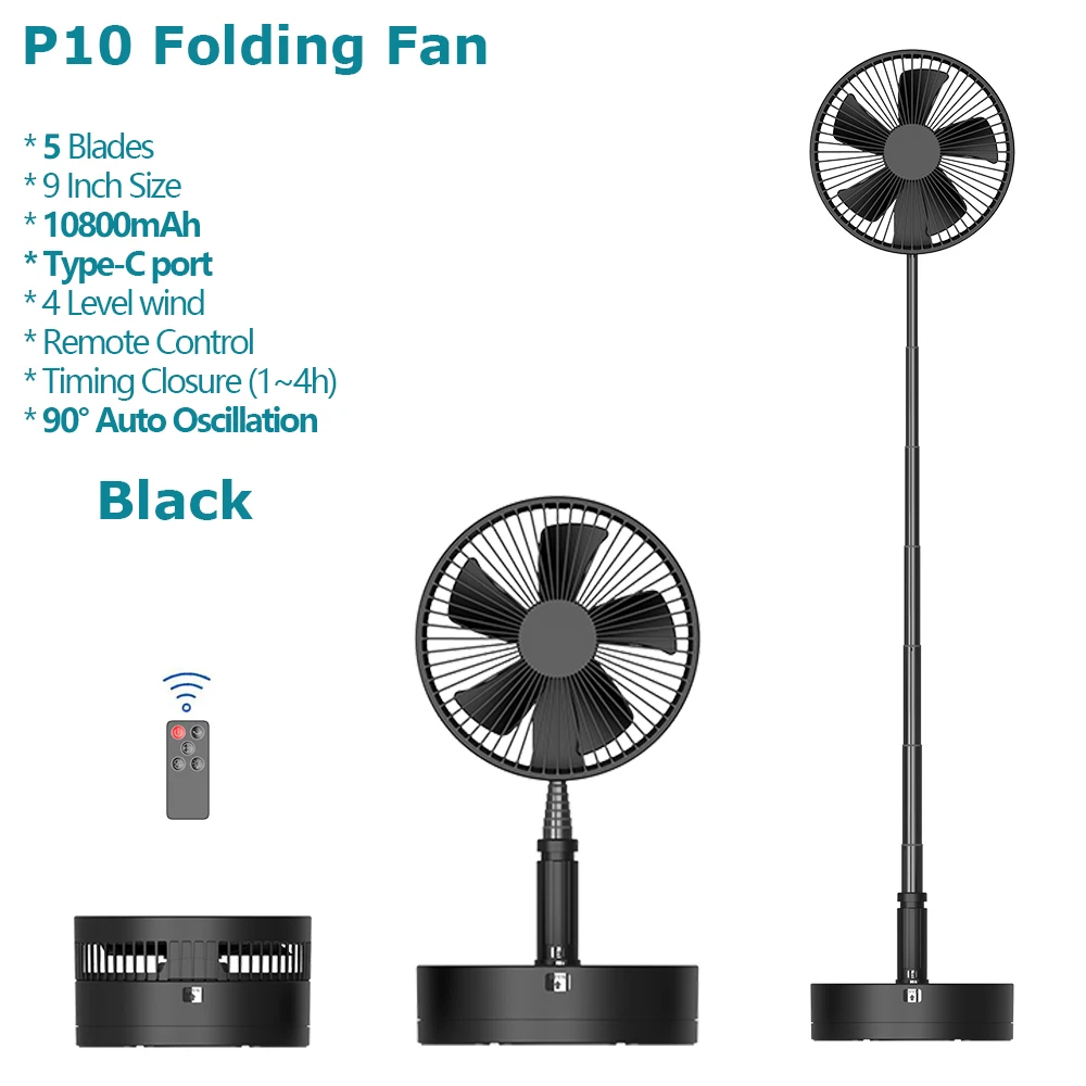 

10800mAh Remote Control Folding Fan Portable Condition Easy Storage Air Cooler Wireless USB Rechargeable Cooling Fan