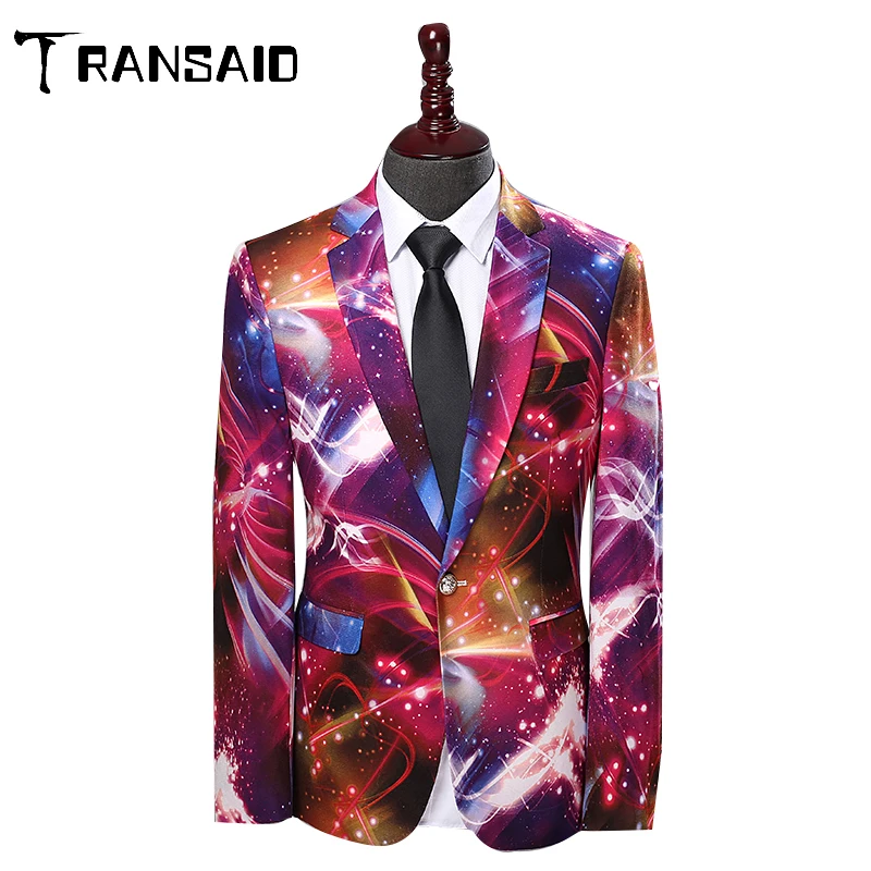 

Men Suits New Space Pattern Print Fashion Casual Blazer Stage Signers Veste Homme Costume Slim Fit Suit Jacket African Men Coat