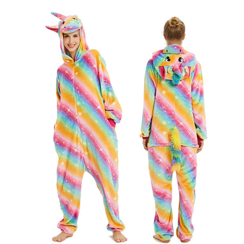 Gold stars Pegasus Kigurumi единорог пижамы Зимние Животные волк панда взрослые комбинезоны пижамы для женщин мужчин взрослых Пижама для девочек и мальчиков Комбинезон Комбинезоны - Цвет: Gold stars Pegasus