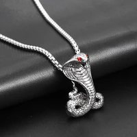 new exaggerated horror cobra pendant necklace for mens fashion red crystal inlaid metal pendant accessory party jewelry