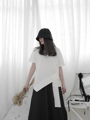 Женская Асимметричная футболка большого размера с белой лентой новая модная