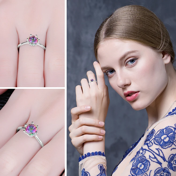 Jewelrypalace 1ct Круглый природных Мистик своих Радуга Топаз Кольцо Solid 925 стерлингов Серебряные ювелирные изделия для Для женщин бренд классический Кольца