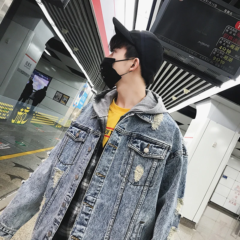 

Новинка осени 2019, джинсовая куртка с потертостями, Оригинальная Повседневная куртка в гонконгском стиле