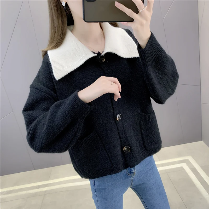 Короткий вязаный кардиган с воротником холл ряд 10 № 2 ниже] подходящий к цвету