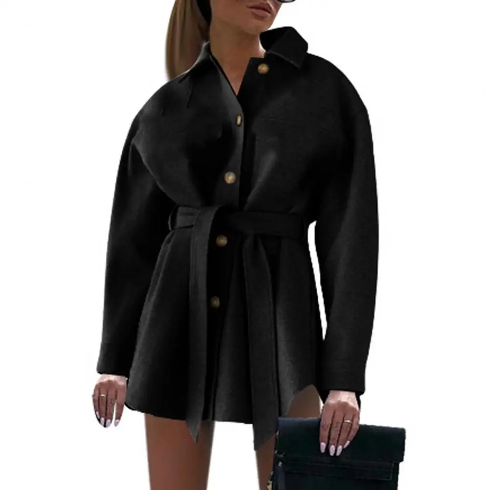Женское повседневное пальто с V-образным вырезом теплое шерстяное для работы