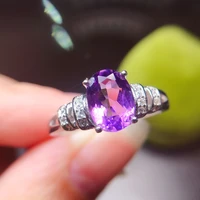 925 new product silver luxury fashion temperament simulation amethyst color treasure adjustable ring for women elegance jewelry