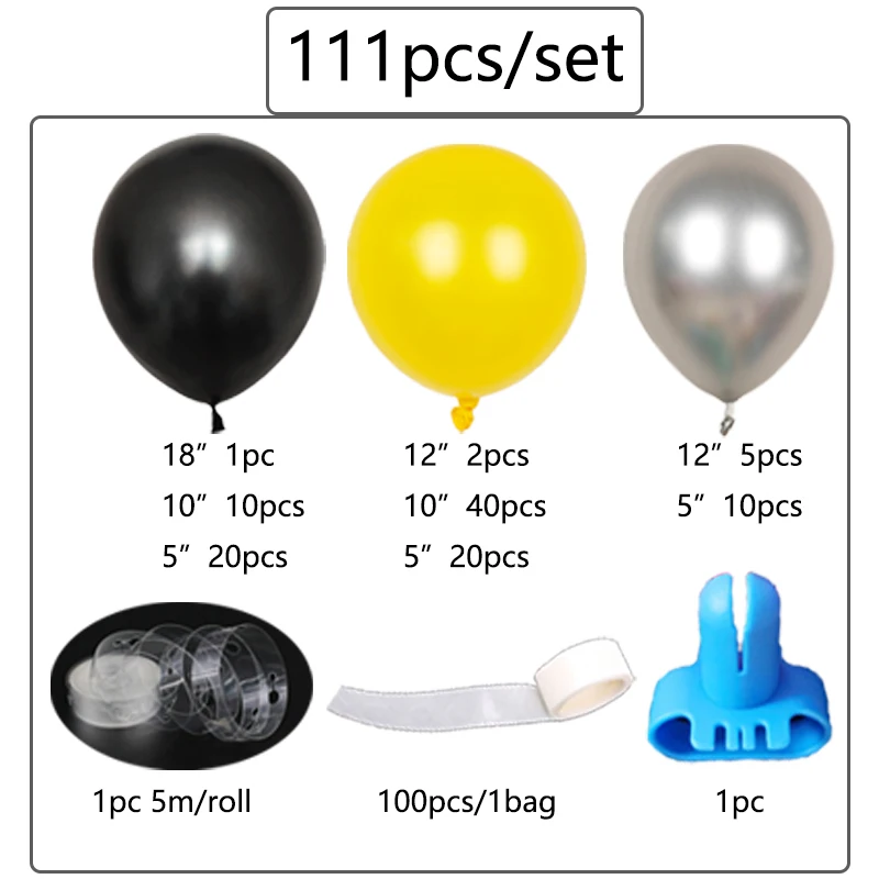 Juego de globos de l&aacute;tex para decoraci&oacute;n del hogar, Kit de globos de guirnalda de Color met&aacute;lico, amarillo y negro, 111 unids/set por Set-5