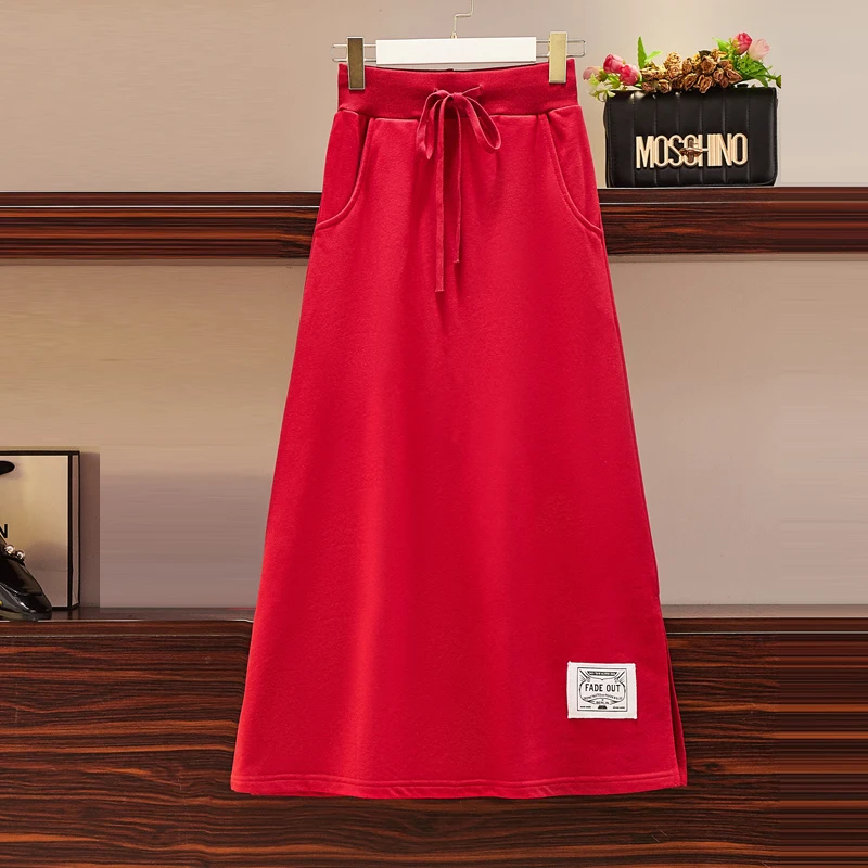 Женский зимний костюм-двойка свитер с капюшоном и трапециевидная юбка размеры до