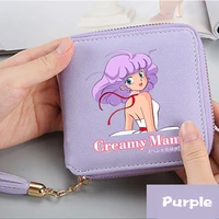 ladies anime magical angel creamy mami small wallet purple color tassel zipper high quality mini purse