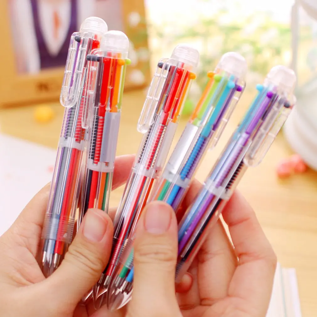 

2pcs Multicolored Ballpoint Pen Multifunctional 6 In 1 School Stationery School Supplies Children's Gifts Random Color