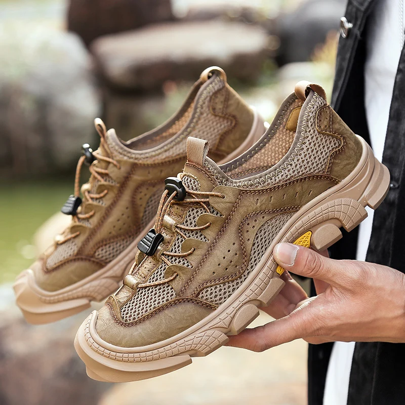 

Мужские летние кроссовки из натуральной кожи, на шнуровке