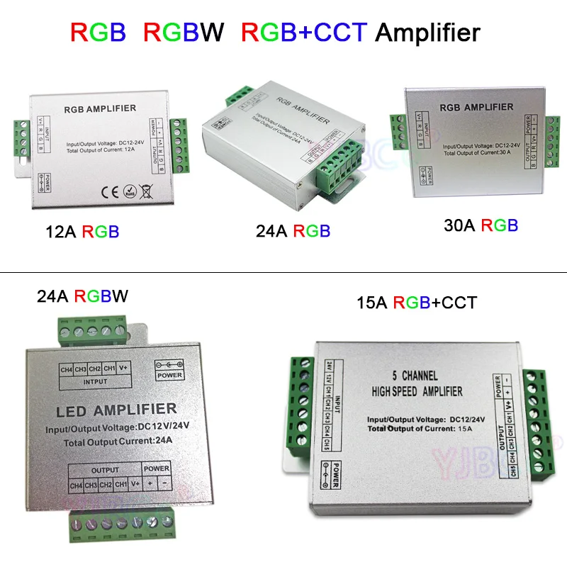 Алюминиевый светодиодный Усилитель RGB/RGBW/RGBWW RGB + CCT 12 а/15 А/24 а/30 А В постоянного