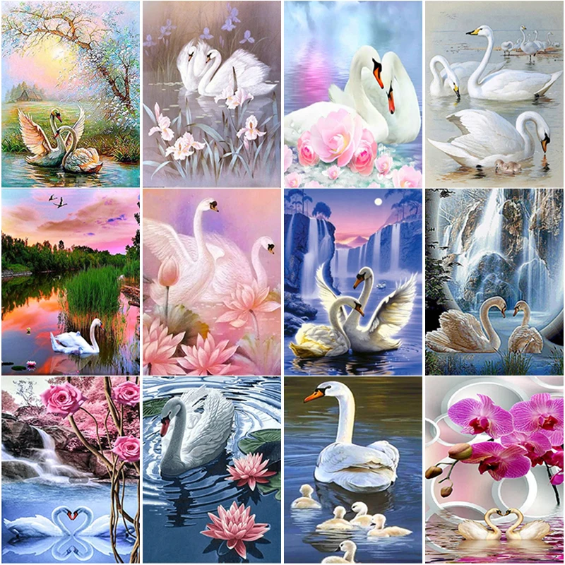 

New 5D DIY Diamond Painting Flower Swan Diamond Embroidery Scenery Cross Stitch Full Square Round Drill Crafts Home Decor Gift