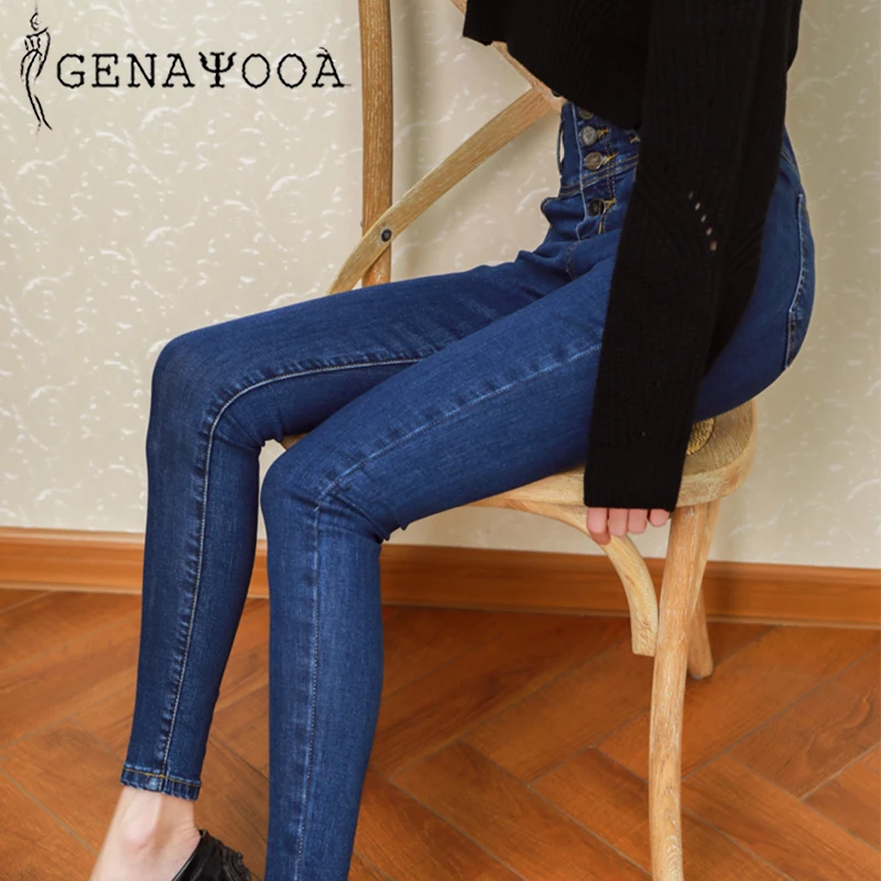 

Genayooa High Waisted Denim Jeans Women Skinny Push Up Jeans Woman Blue Bodycon Autumn Winter 2019 Korean Washed Pencil Pants