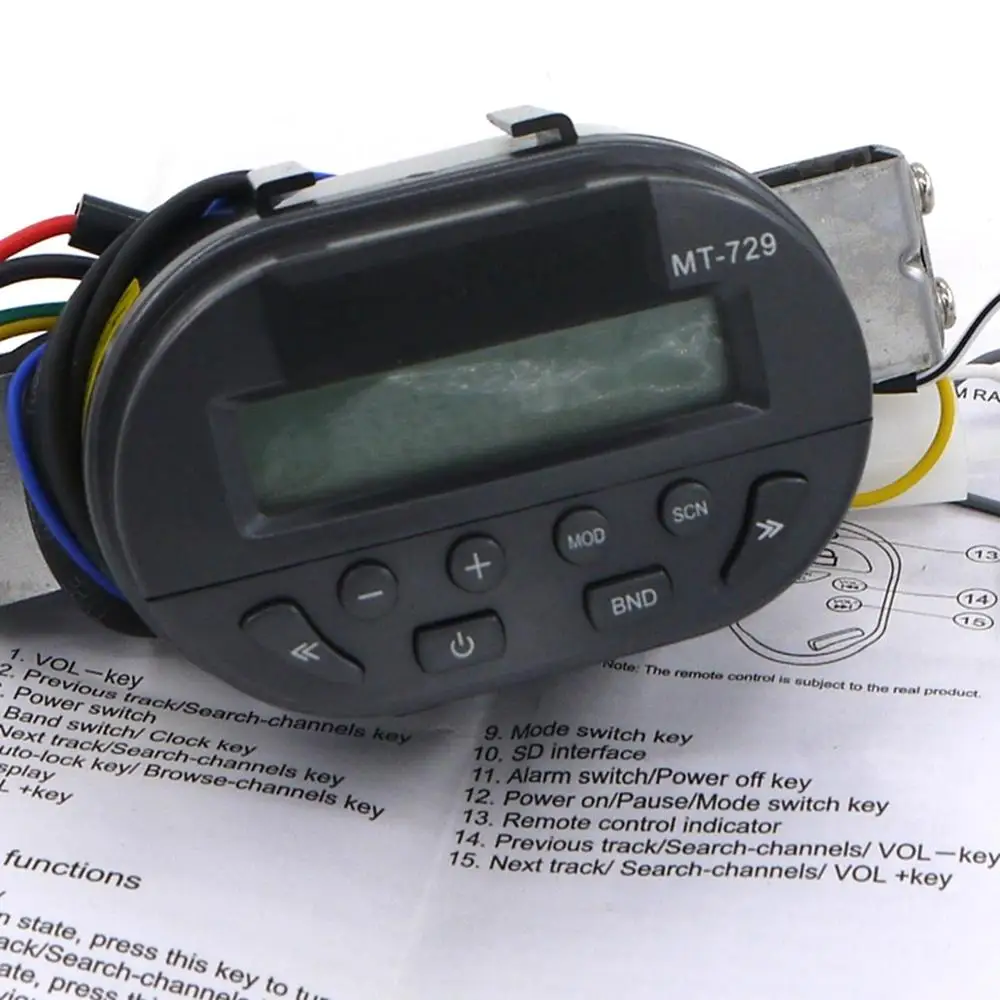 Фото Eonstime для мотоцикла автомобиля Руль Радио аудио MP3 динамик поддержка пульта дистанционного управления Водонепроницаемый Противоугонный ЖК-дисплей №2