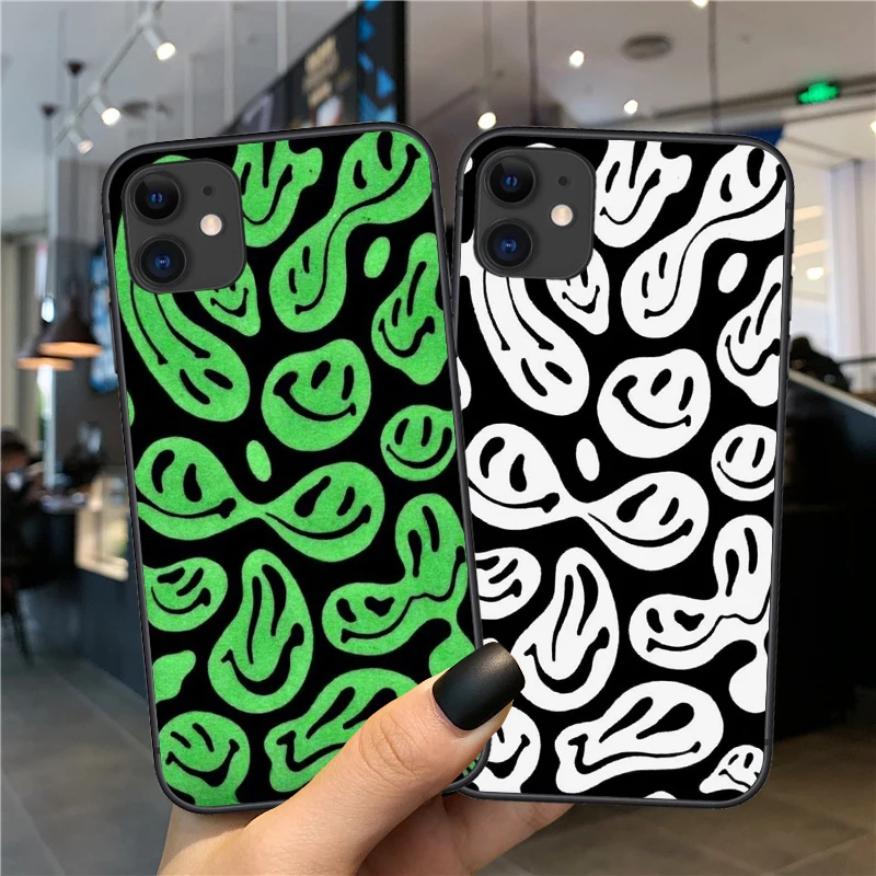 Luxury Fshion Soft TPU Phone Case For iPhone 11 12 Pro Max 6s 7 8Plus X Xs Max Xr Melting Smiley Face Black Matte Silicone Cover