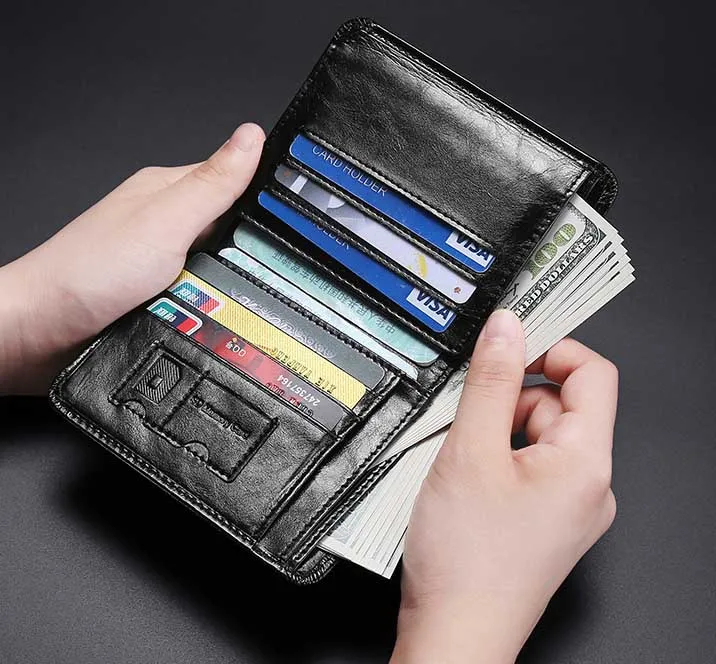 

Male Wallet Vintage Genuine Leather Wallets Men Business Credit Card Holders Blocking Theft Purse Money Clip Man