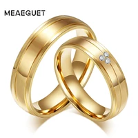 meaeguet fashion cz stone wedding rings for lover stainless steel couple rings gold color anel jewelry