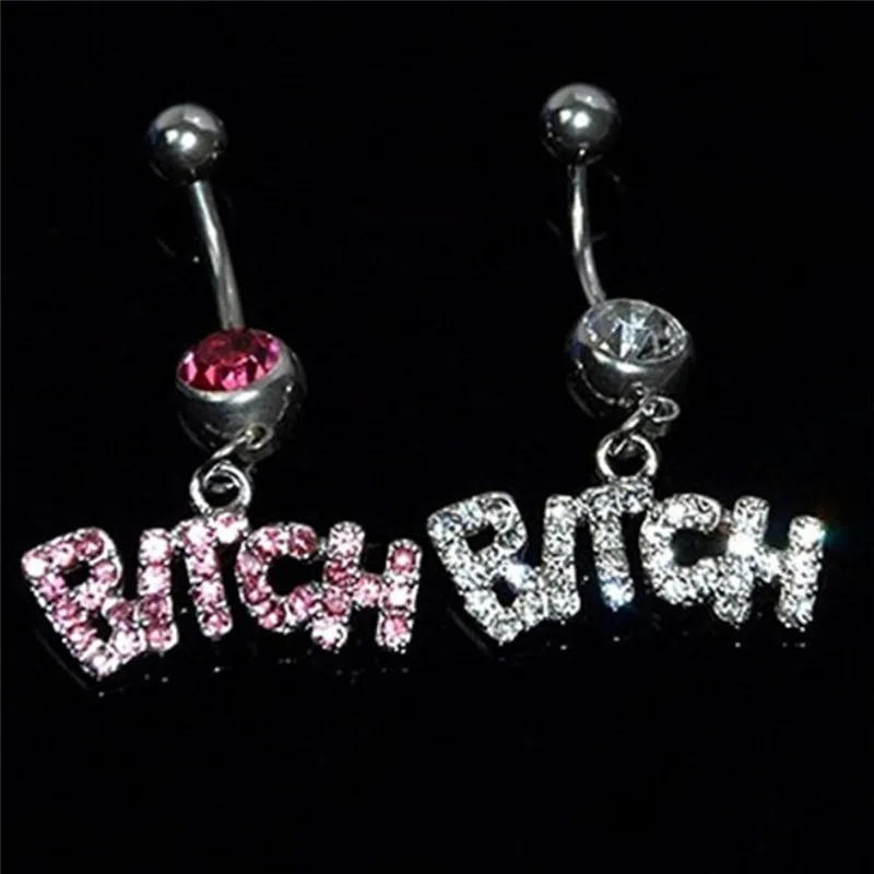 

Steel Rhinone Sexy Navel Body Piercing Belly Button Ring BITCH Letter